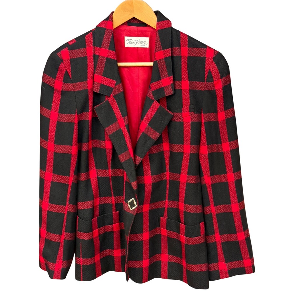 Vintage 80's 90's Paul Stanley Plaid Blazer Dark Academia Preppy Power Dressing